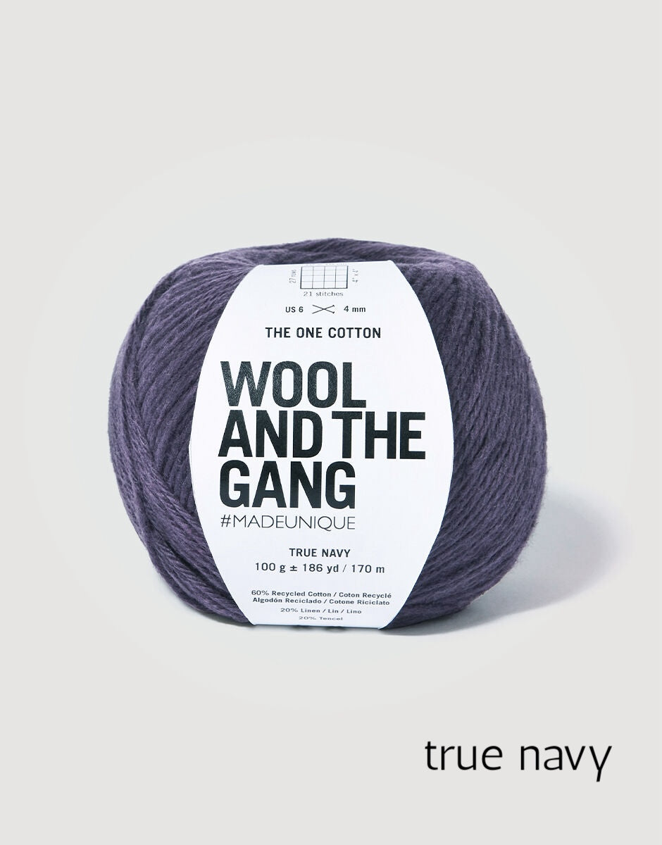 "wool and the gang" "the one cotton" cotton linen dk yarn in true navy