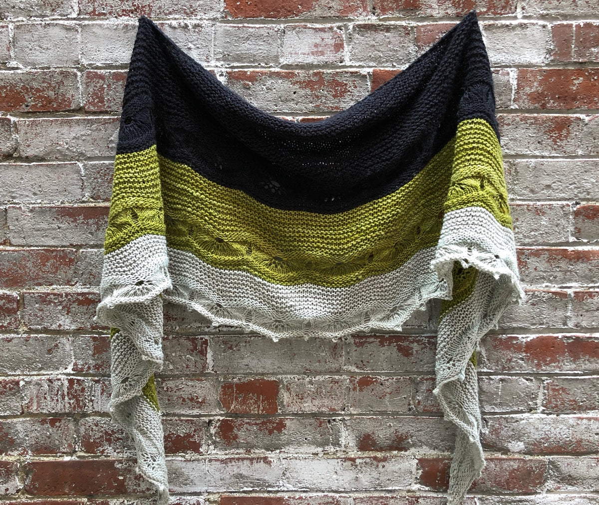 knit shawl using three colors of Noro Sonata