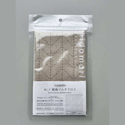 COSMO pre-printed cotton/linen Sashiko fabric in cream herringbone design