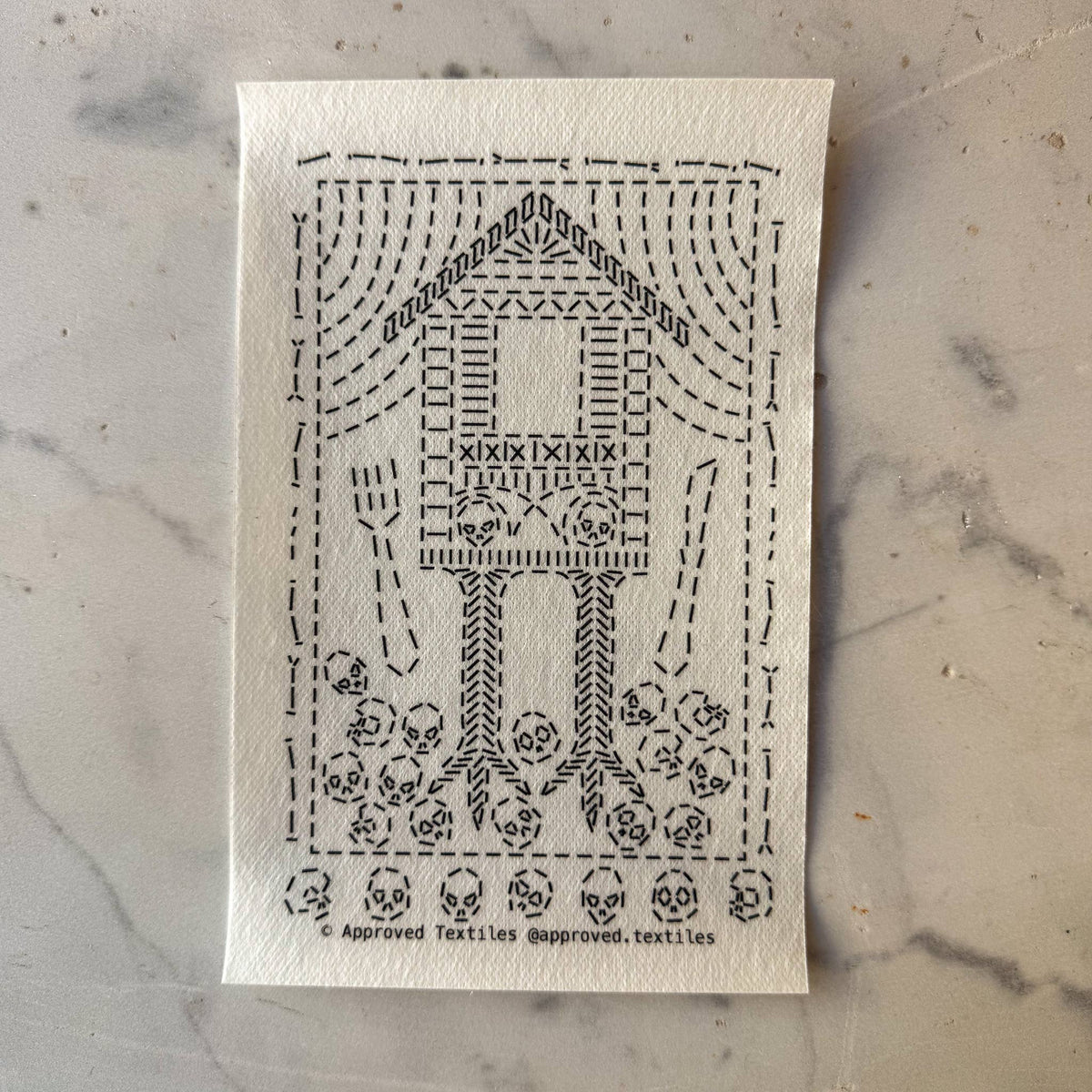 Approved Textiles Baba Yaga visible mending transfer set featuring three folklore-inspired designs printed on water-soluble stabilizer.