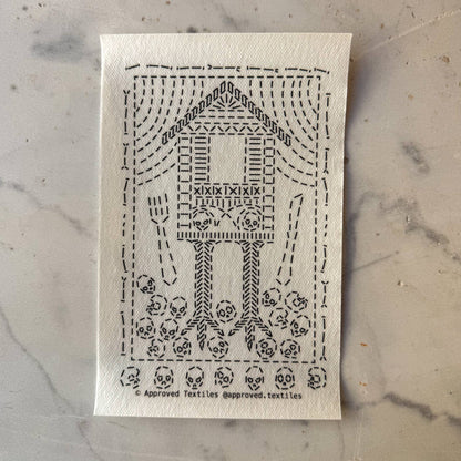 Approved Textiles Baba Yaga visible mending transfer set featuring three folklore-inspired designs printed on water-soluble stabilizer.