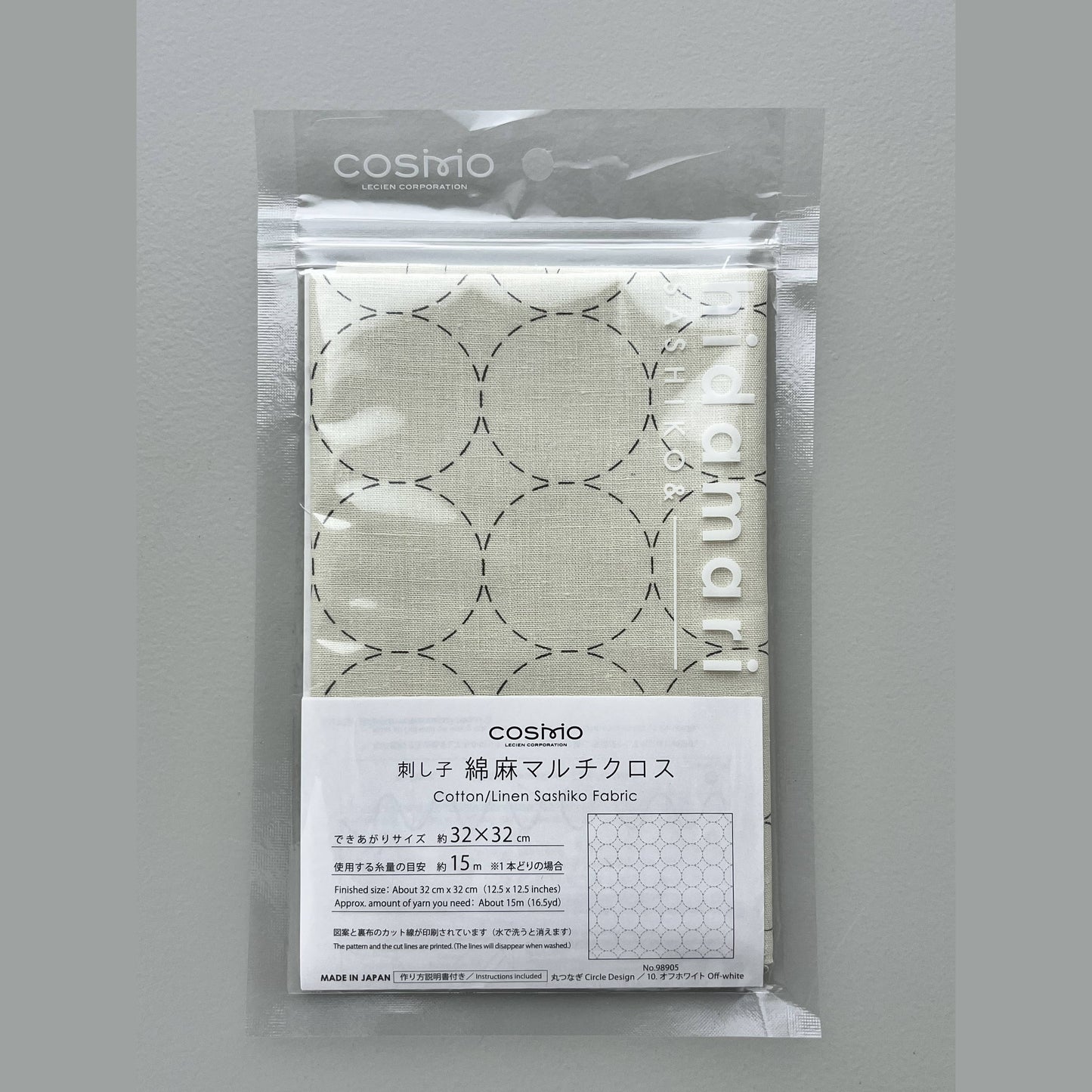 COSMO pre-printed cotton/linen Sashiko fabric in cream circle design