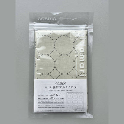 COSMO pre-printed cotton/linen Sashiko fabric in cream circle design