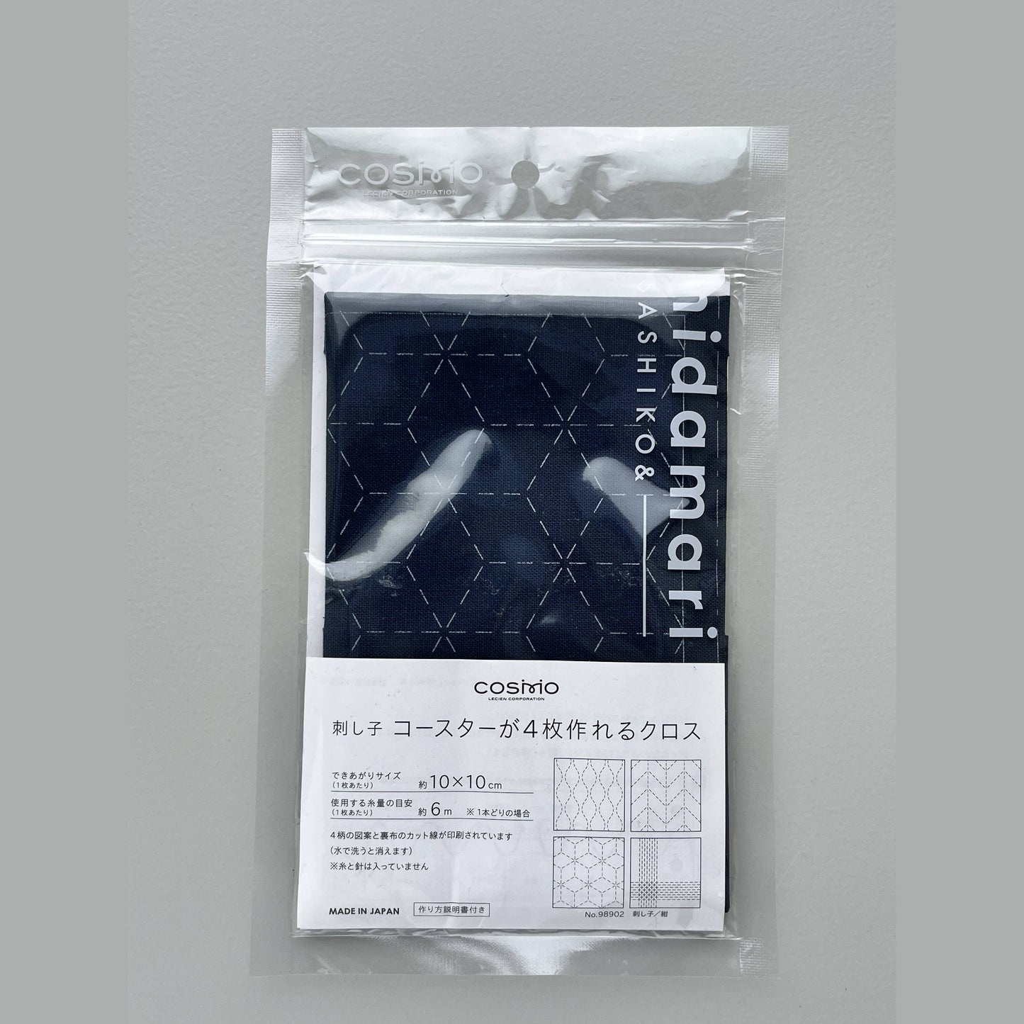 COSMO Sashiko Preprinted Coaster fabric in navy, hemp leaf design