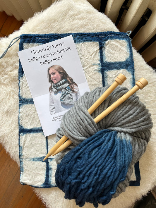 Indigo Learn to Knit Kit