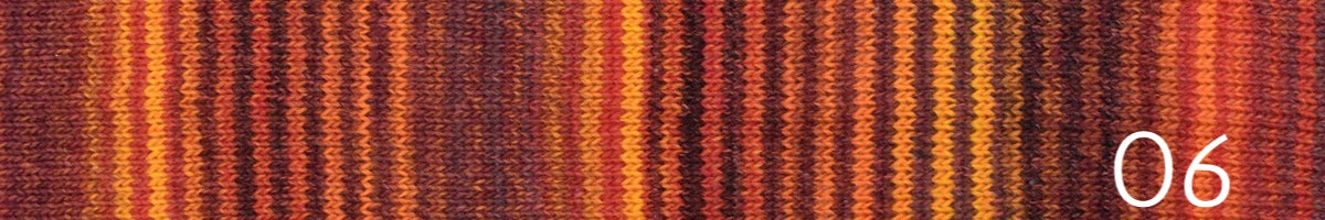 Ella Rae Flux sport weight wool/acrylic self striping yarn in color 06