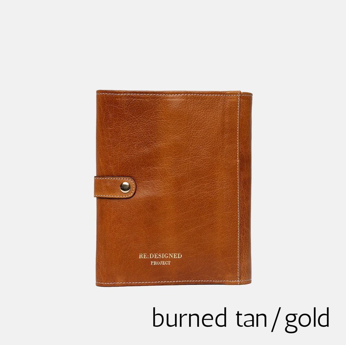 Re:Designed PROJECT 14 leather knitting needle case in burned tan/gold