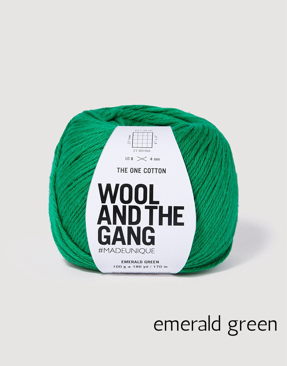 "wool and the gang" "the one cotton" cotton linen dk yarn in emerald green