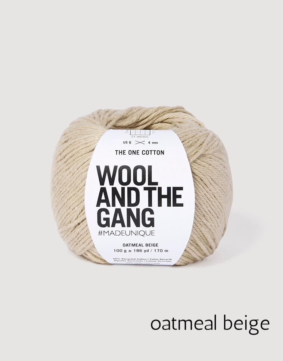 "wool and the gang" "the one cotton" cotton linen dk yarn in oatmeal beige