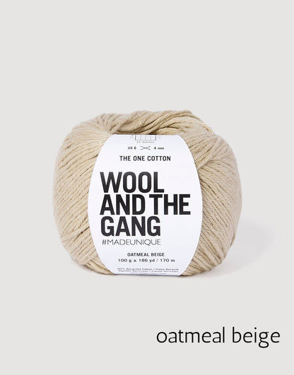 "wool and the gang" "the one cotton" cotton linen dk yarn in oatmeal beige