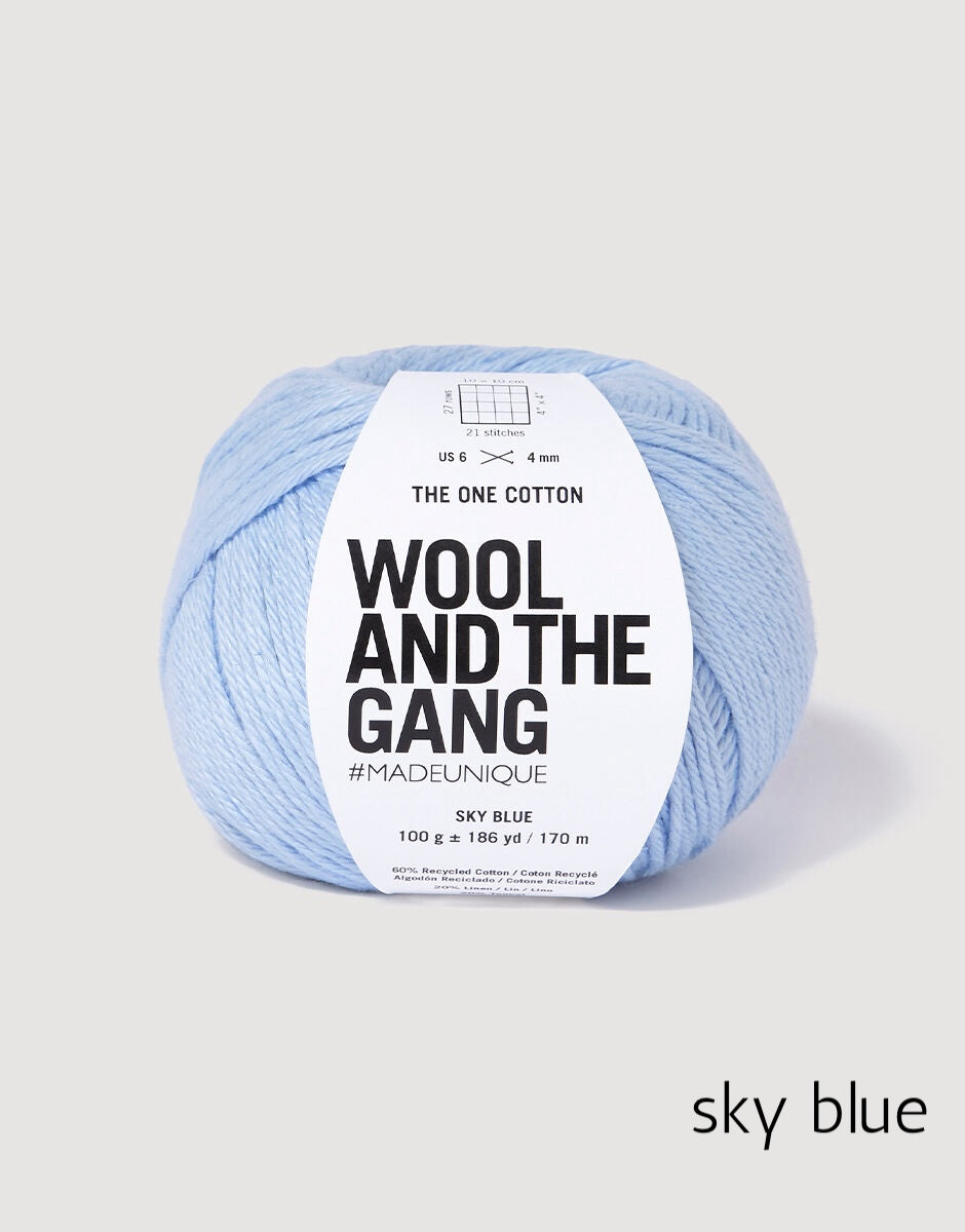 "wool and the gang" "the one cotton" cotton linen dk yarn in sky blue