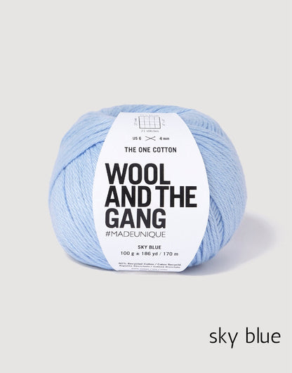 "wool and the gang" "the one cotton" cotton linen dk yarn in sky blue