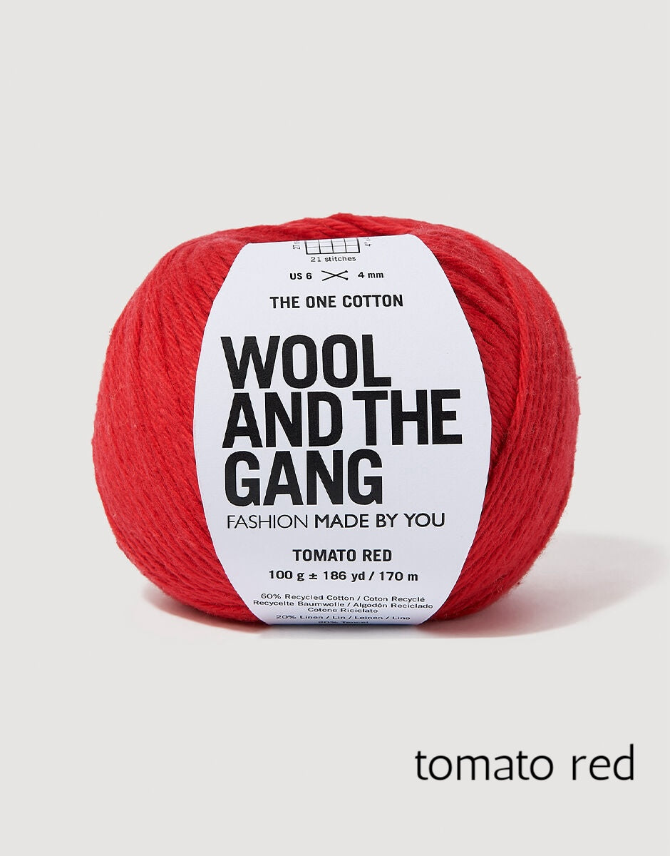 "wool and the gang" "the one cotton" cotton linen dk yarn in tomato red