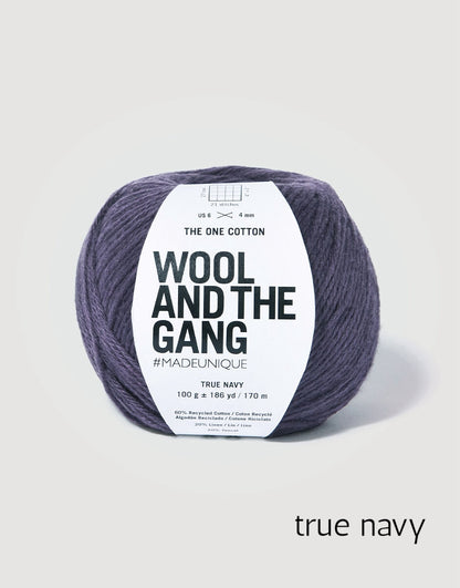 "wool and the gang" "the one cotton" cotton linen dk yarn in true navy