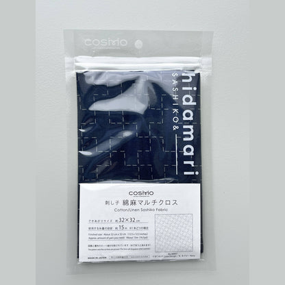 COSMO pre-printed cotton/linen Sashiko fabric in navy cross design