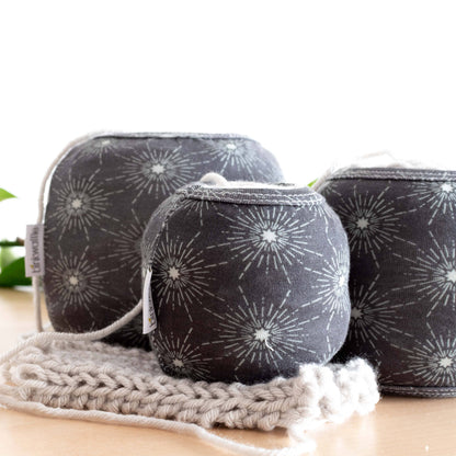 Cozy Cakes yarn cozies in night sky