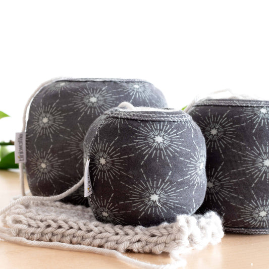 Cozy Cakes yarn cozies in night sky