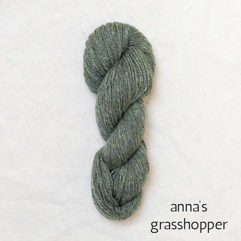 Peace Fleece DK weight Navajo Rambouillet, Fine Wool, and Mohair yarn in shade anna's grasshopper.