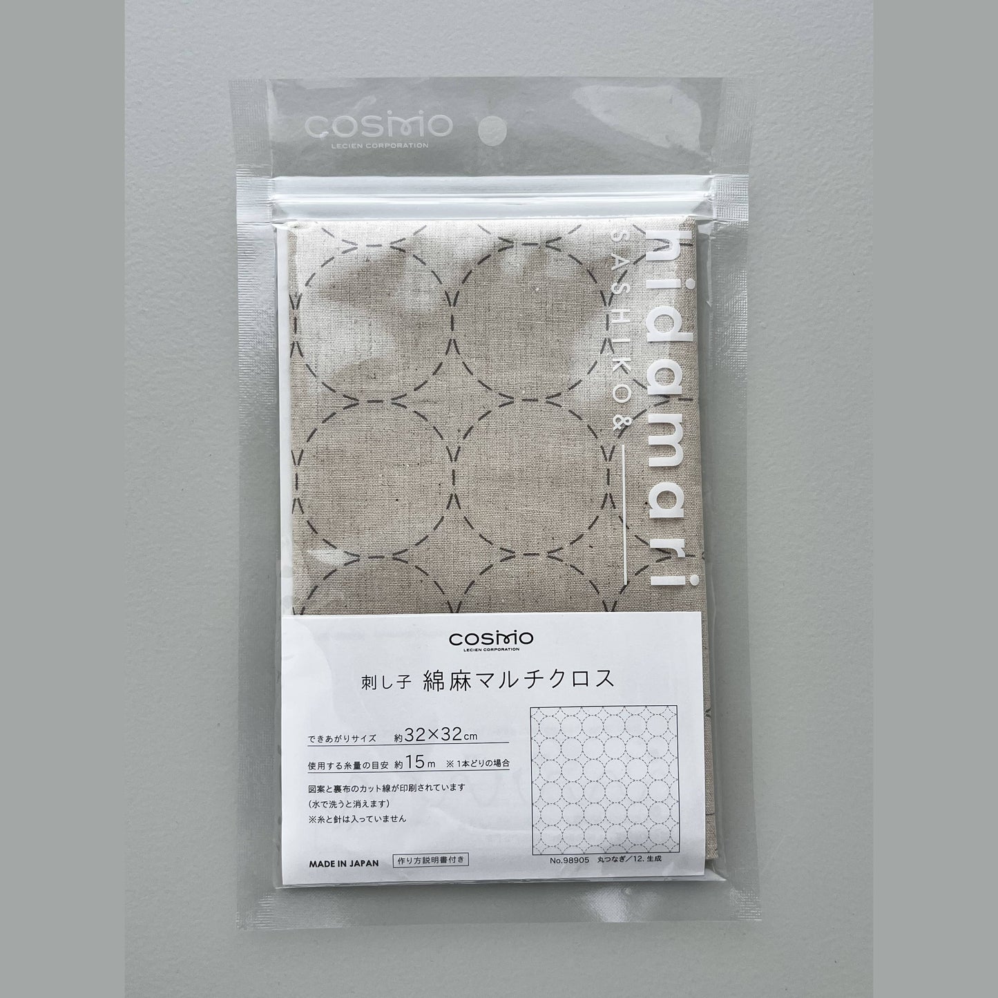 COSMO pre-printed cotton/linen Sashiko fabric in cream circle design
