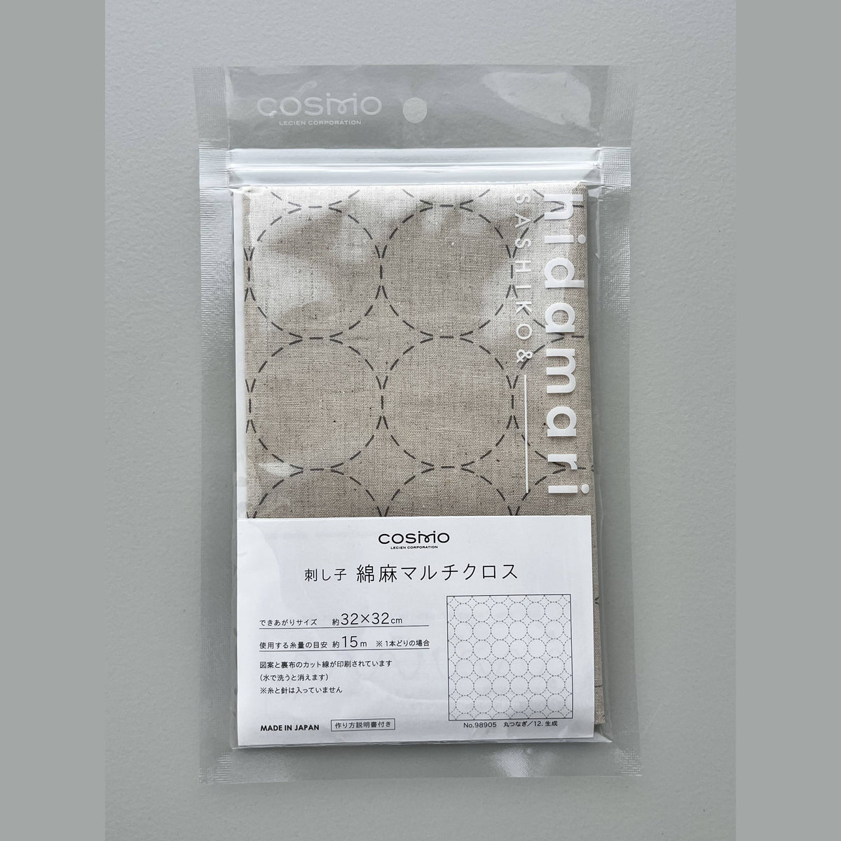 COSMO pre-printed cotton/linen Sashiko fabric in cream circle design