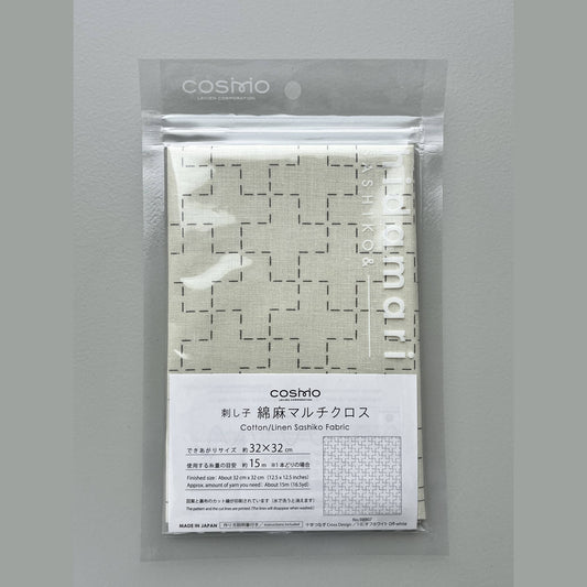 COSMO pre-printed cotton/linen Sashiko fabric in cream cross design