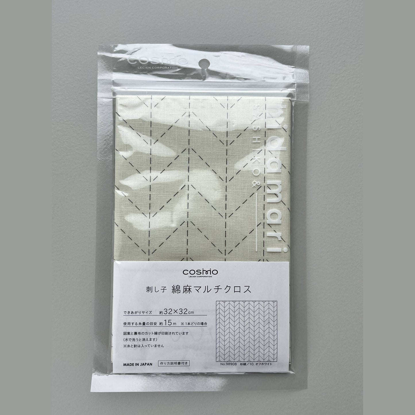 COSMO pre-printed cotton/linen Sashiko fabric in cream herringbone design