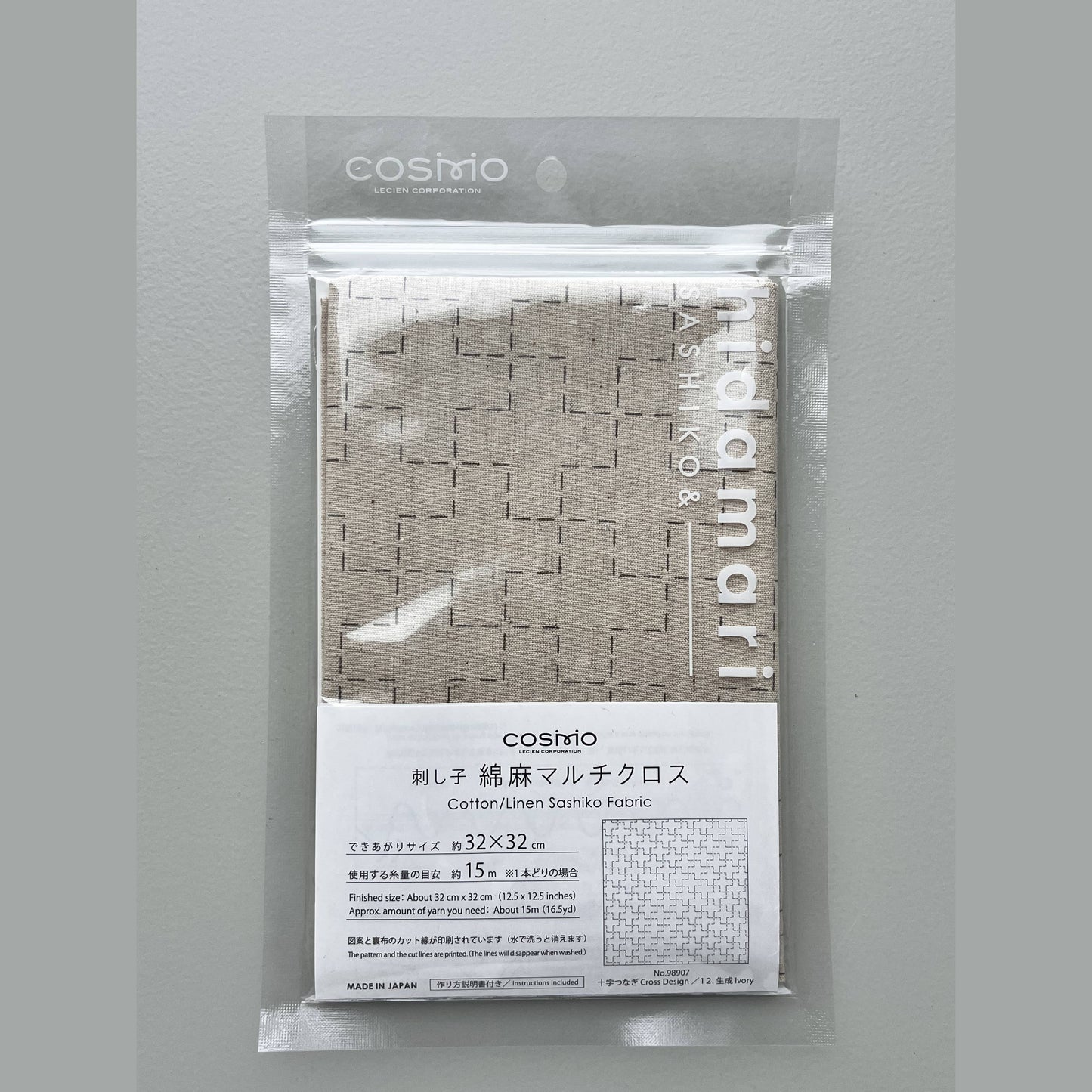 COSMO pre-printed cotton/linen Sashiko fabric in cream cross design