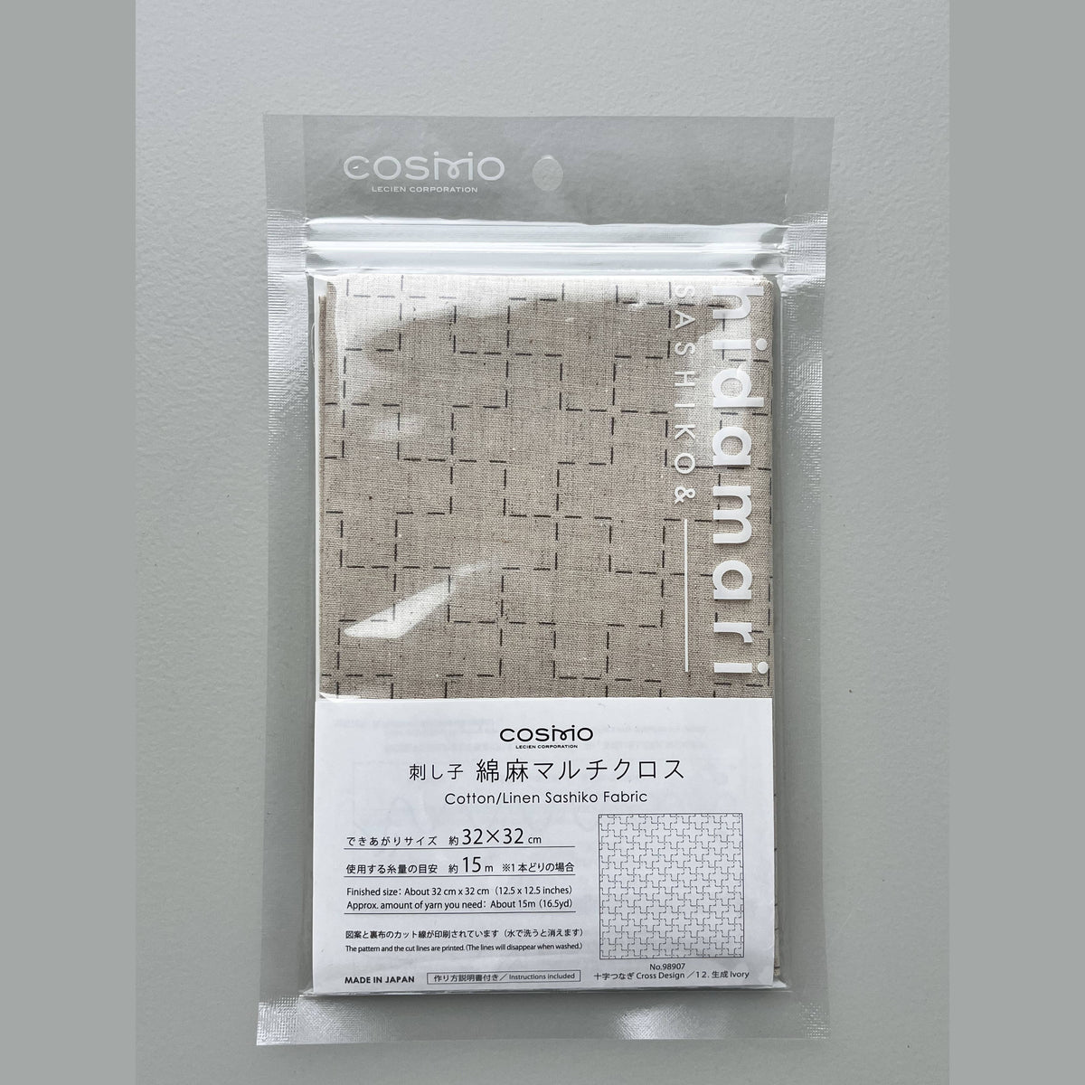 COSMO pre-printed cotton/linen Sashiko fabric in cream cross design