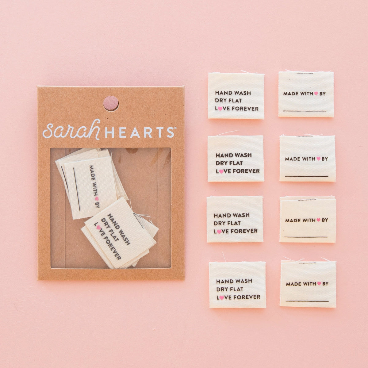Sarah Hearts Sew in Labels in style Hand Wash Dry Flat Love Forever