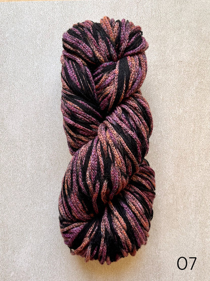 Plymouth Sea Glass worsted weight cotton and merino wool yarn, featuring softly blended colors and a textured chainette construction in color 07