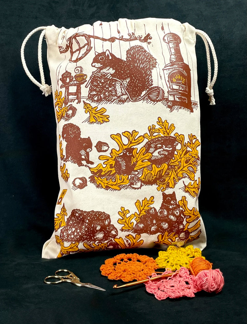 Squirrel Crochet Drawstring Bag