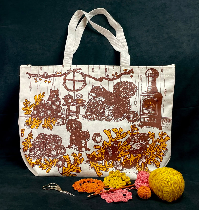 Squirrel Crochet Large Zippered Tote