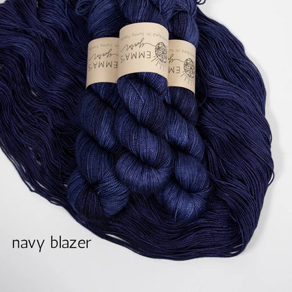 Emma's Yarn Super Silky merino silk fingering yarn in navy blazer